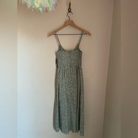 Cottage Prairie Sage Green Basque Bodice Spaghetti Strap Dress Size Small - Picture 10 of 10